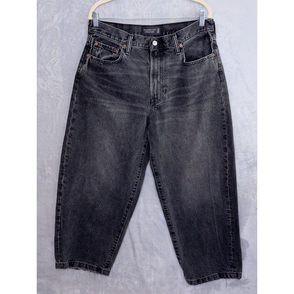 ABERCROMBIE & FITCH 33x30 Charcoal Authentic Rigid Denim Ultra Baggy Barrel Jean